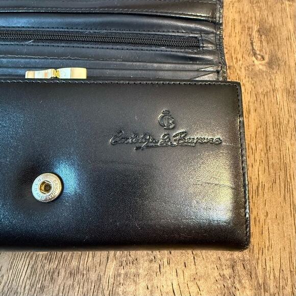 Castelijn & Beerens Frame 6-Card Supple Black Leather Purse Wallet Gold Accents - Picture 5 of 9